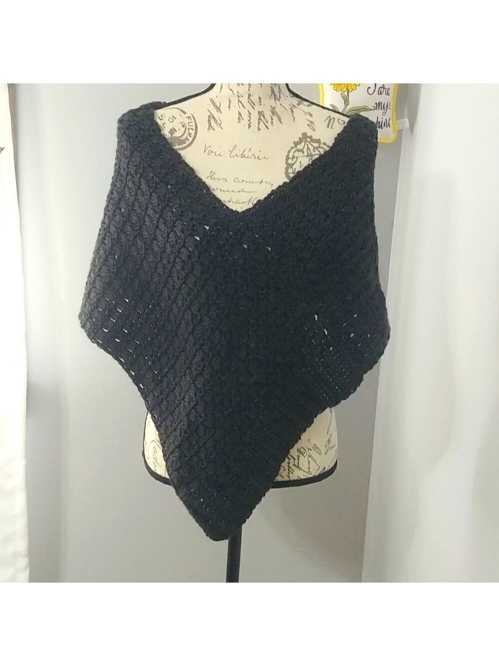 Handmade Crocheted Warm Simple Dark Grey Poncho S/M